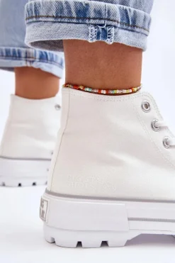 Best Big Star Shoes Wysokie Materiałowe Trampki Na Platformie Big Star LL274156 Białe Biały
