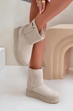 Discount Big Star Shoes Wysokie Śniegowce Damskie Na Platformie Big Star OO274897 Jasnobeżowe Beżowy