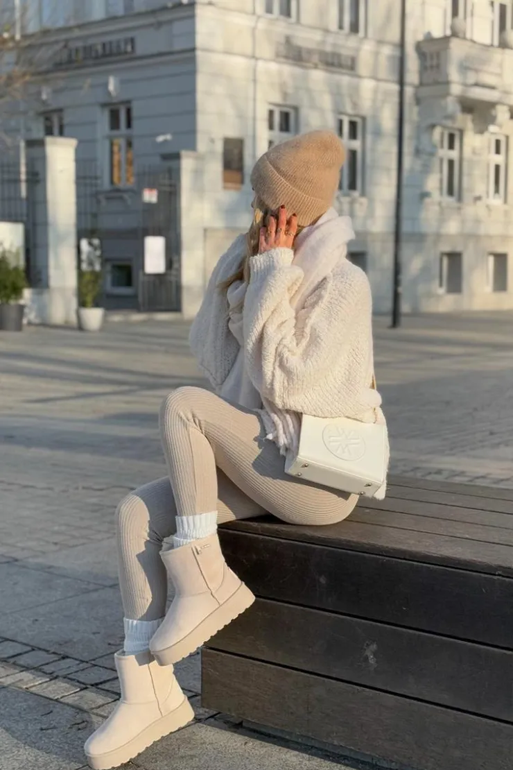 Discount Big Star Shoes Wysokie Śniegowce Damskie Na Platformie Big Star OO274897 Jasnobeżowe Beżowy