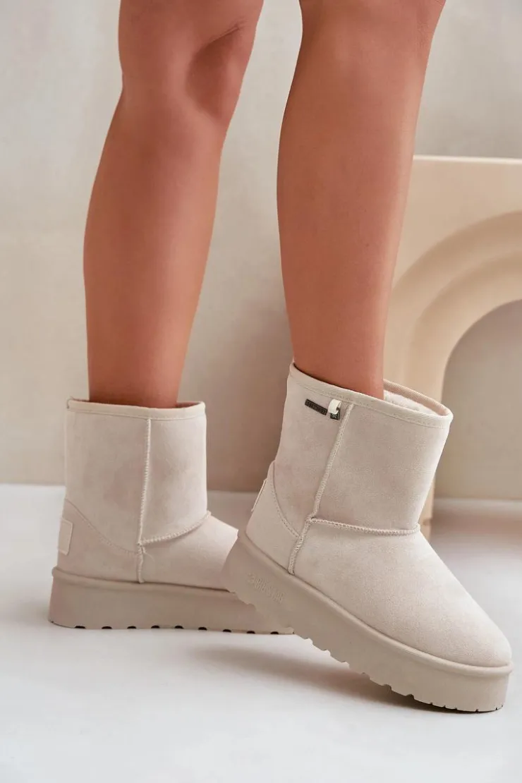 Discount Big Star Shoes Wysokie Śniegowce Damskie Na Platformie Big Star OO274897 Jasnobeżowe Beżowy