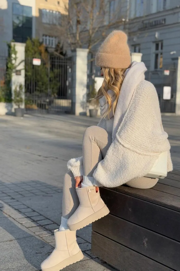 Discount Big Star Shoes Wysokie Śniegowce Damskie Na Platformie Big Star OO274897 Jasnobeżowe Beżowy