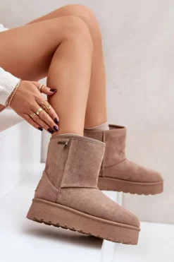 Damskie Big Star Shoes Wysokie Śniegowce Damskie Na Platformie Big Star OO274A097 Beżowe