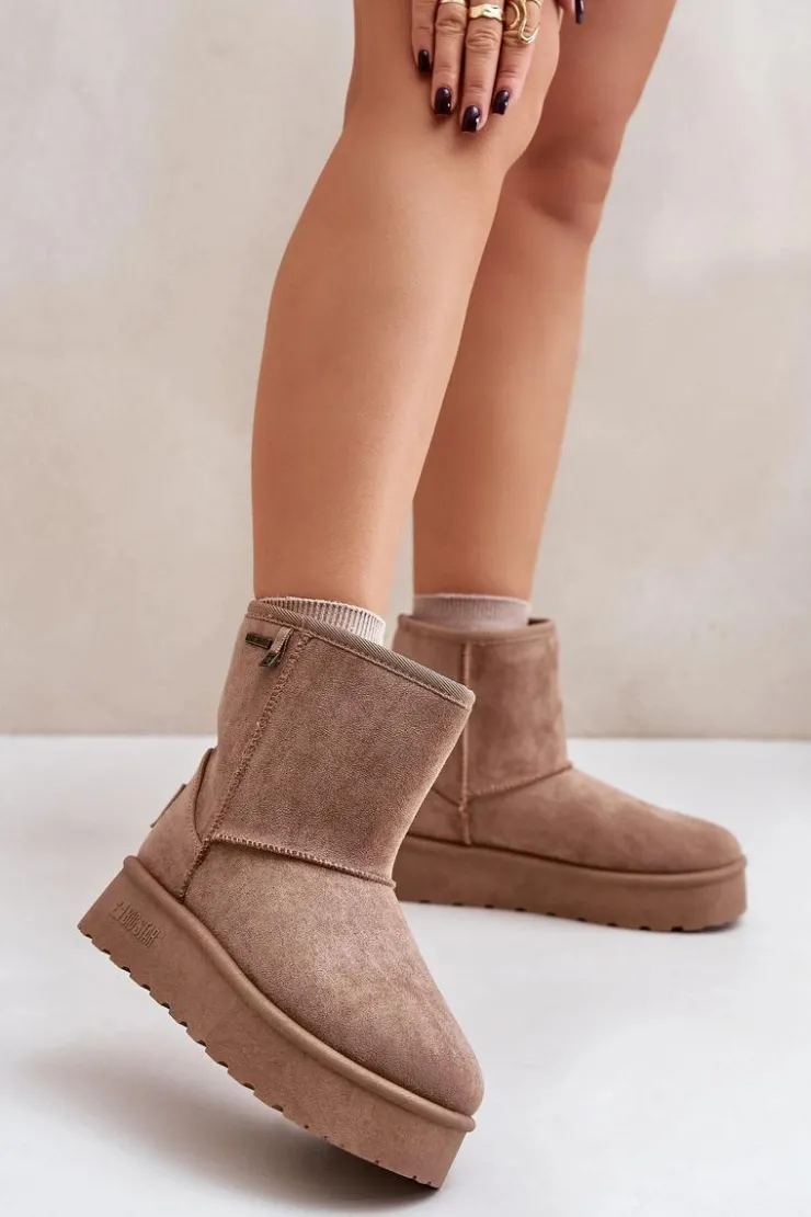 Damskie Big Star Shoes Wysokie Śniegowce Damskie Na Platformie Big Star OO274A097 Beżowe