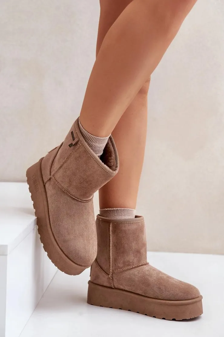 Damskie Big Star Shoes Wysokie Śniegowce Damskie Na Platformie Big Star OO274A097 Beżowe