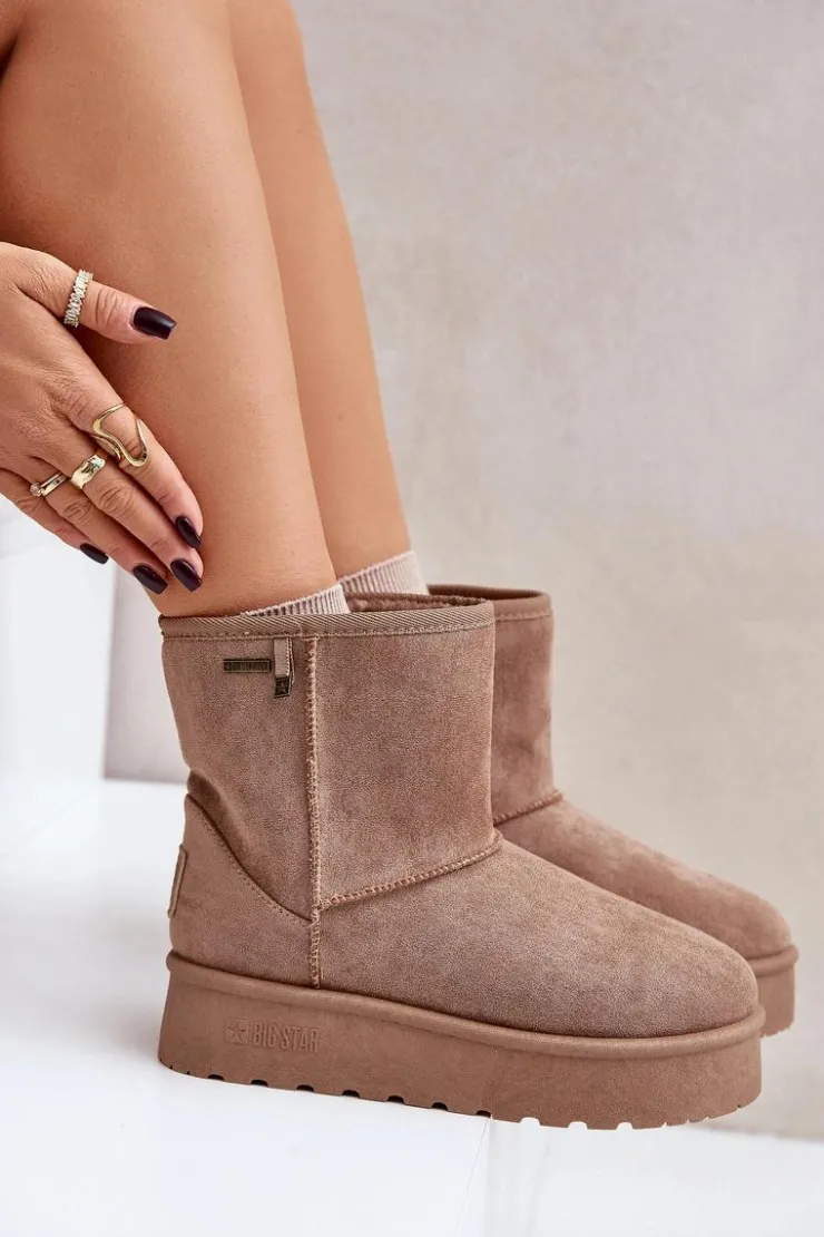 Damskie Big Star Shoes Wysokie Śniegowce Damskie Na Platformie Big Star OO274A097 Beżowe