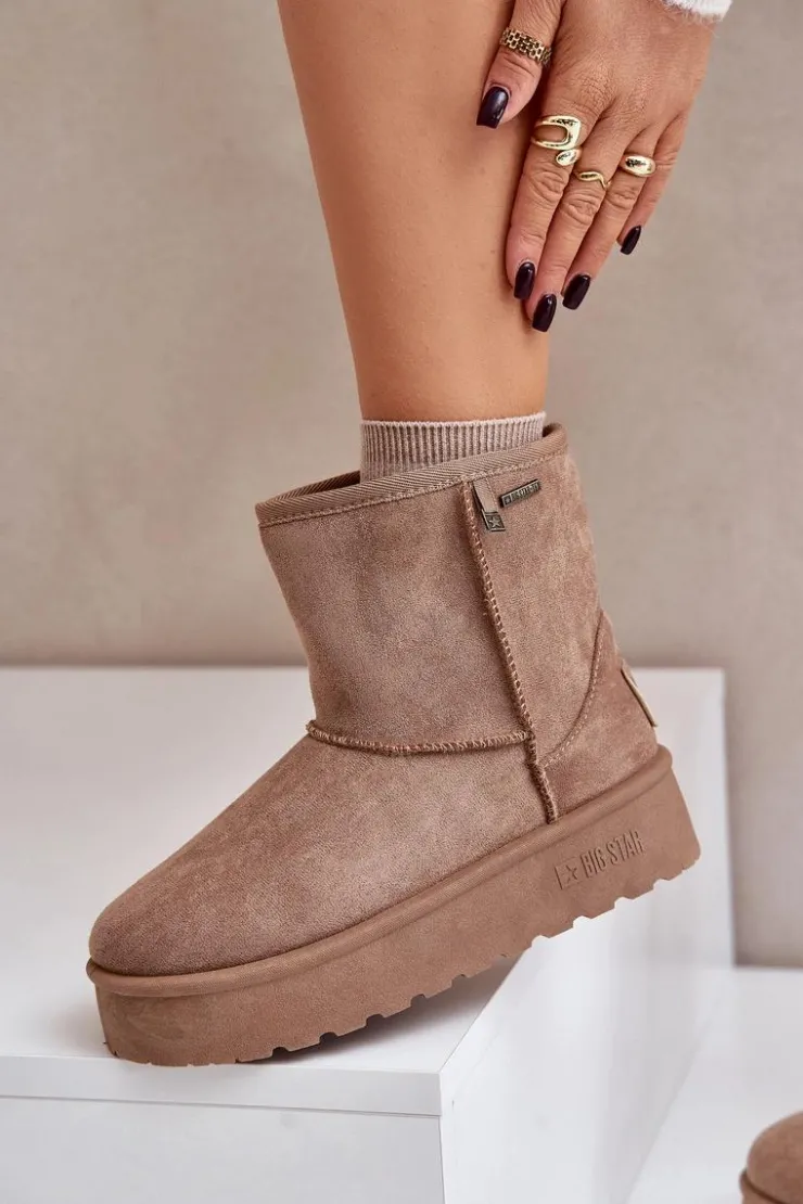 Damskie Big Star Shoes Wysokie Śniegowce Damskie Na Platformie Big Star OO274A097 Beżowe