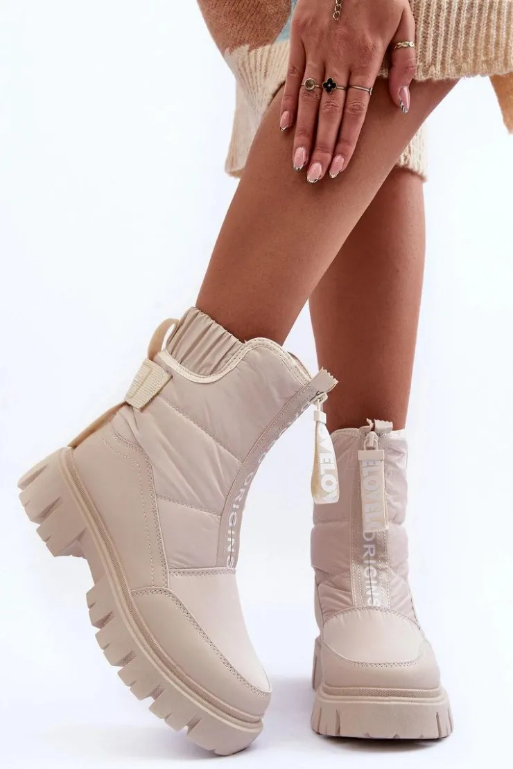 Outlet Evento Wysokie Śniegowce Damskie Ocieplane Beżowe Freoc
