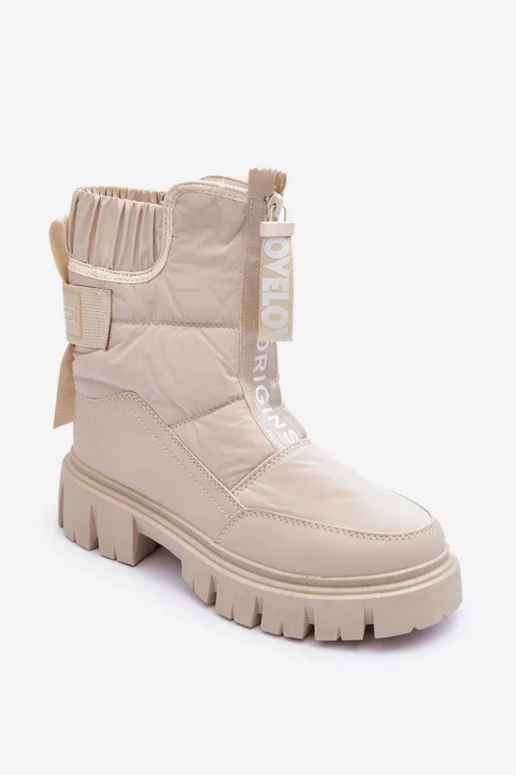 Outlet Evento Wysokie Śniegowce Damskie Ocieplane Beżowe Freoc