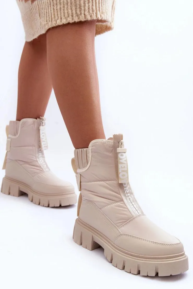 Outlet Evento Wysokie Śniegowce Damskie Ocieplane Beżowe Freoc