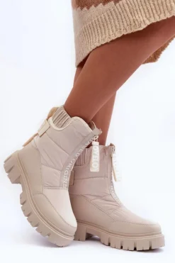 Outlet Evento Wysokie Śniegowce Damskie Ocieplane Beżowe Freoc