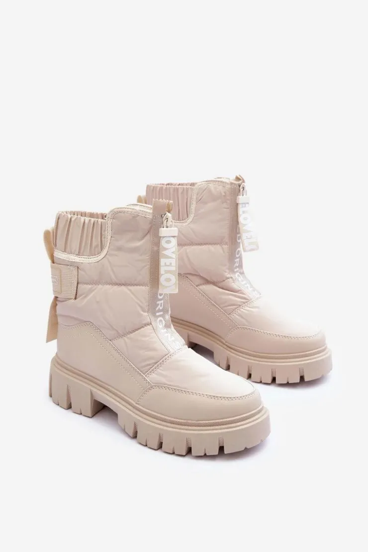 Outlet Evento Wysokie Śniegowce Damskie Ocieplane Beżowe Freoc