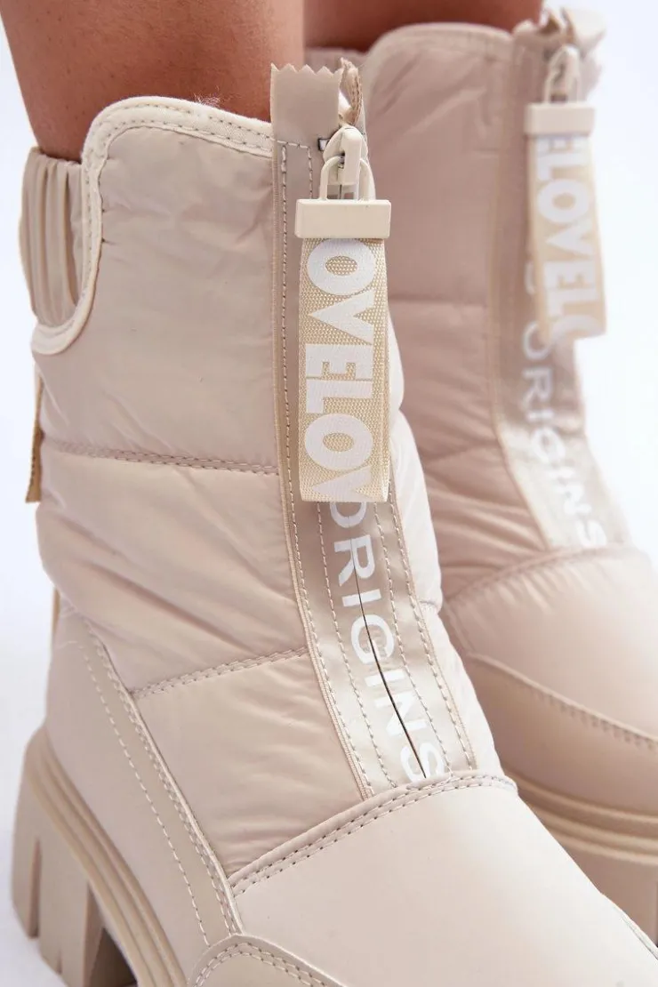 Outlet Evento Wysokie Śniegowce Damskie Ocieplane Beżowe Freoc