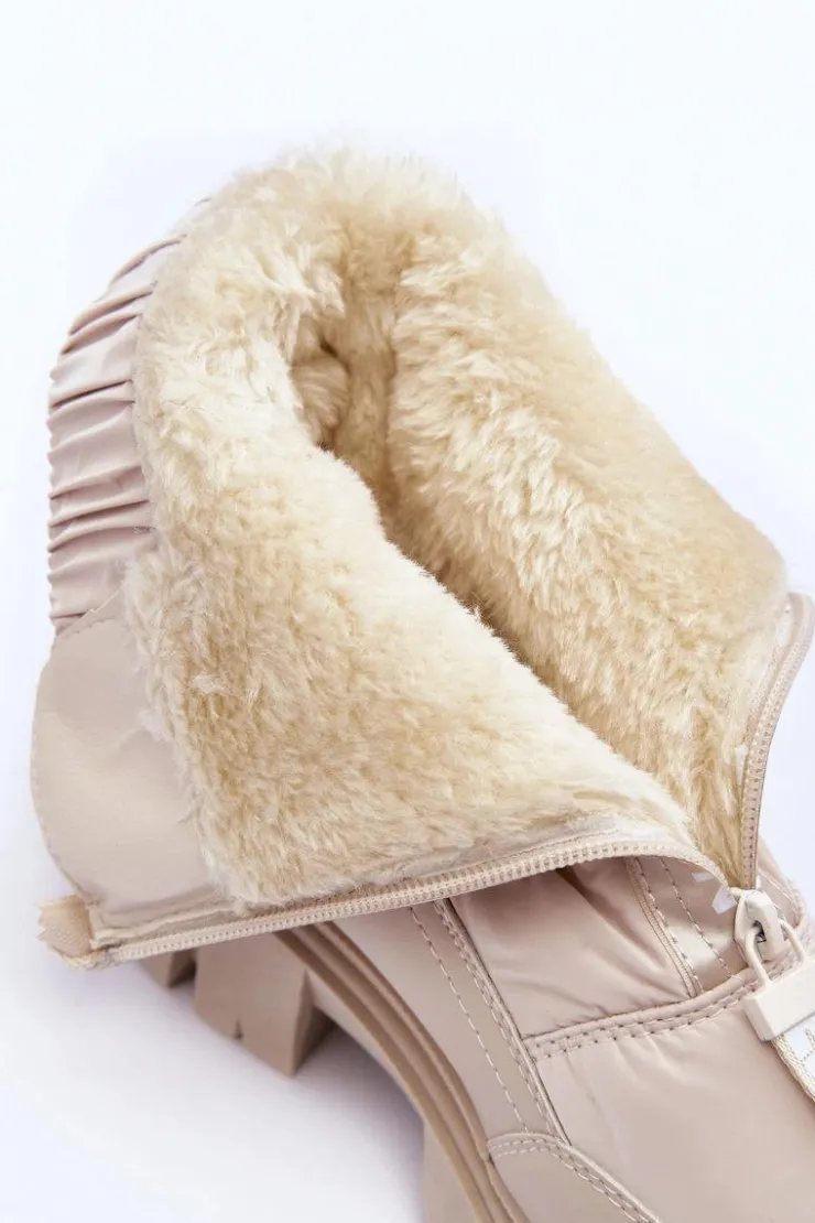 Outlet Evento Wysokie Śniegowce Damskie Ocieplane Beżowe Freoc