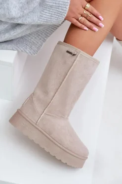 Damskie Big Star Shoes Wysokie Śniegowce Na Platformie Big Star OO274894 Jasnobeżowe