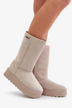 Damskie Big Star Shoes Wysokie Śniegowce Na Platformie Big Star OO274894 Jasnobeżowe