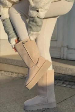 Damskie Big Star Shoes Wysokie Śniegowce Na Platformie Big Star OO274894 Jasnobeżowe