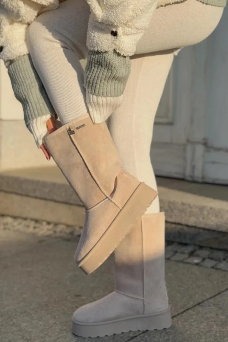 Damskie Big Star Shoes Wysokie Śniegowce Na Platformie Big Star OO274894 Jasnobeżowe