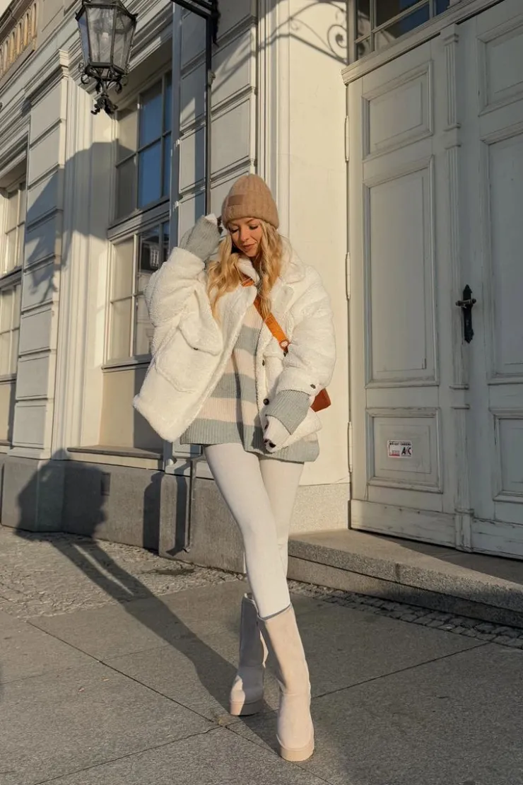 Damskie Big Star Shoes Wysokie Śniegowce Na Platformie Big Star OO274894 Jasnobeżowe