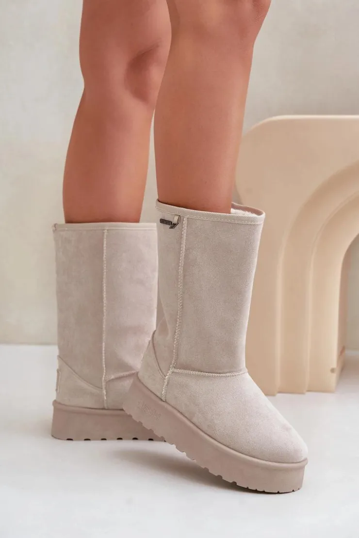 Damskie Big Star Shoes Wysokie Śniegowce Na Platformie Big Star OO274894 Jasnobeżowe