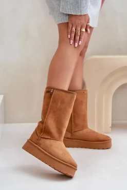 Big Star Shoes Śniegowce Damskie*Wysokie Śniegowce Na Platformie Big Star OO274893 Camel Brązowy