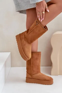 Big Star Shoes Śniegowce Damskie*Wysokie Śniegowce Na Platformie Big Star OO274893 Camel Brązowy