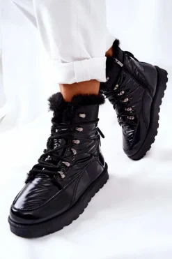 Boto Śniegowce Damskie*Wysokie Śniegowce Ocieplane Futerkiem Czarne Sneezy