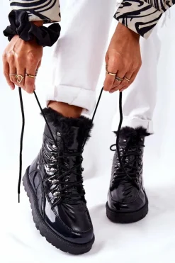 Boto Śniegowce Damskie*Wysokie Śniegowce Ocieplane Futerkiem Czarne Sneezy