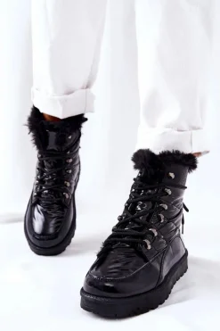 Boto Śniegowce Damskie*Wysokie Śniegowce Ocieplane Futerkiem Czarne Sneezy