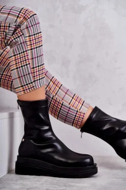 Damskie GOE Wysokie Ocieplane Botki KK2N4054 Czarne