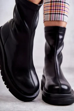 Damskie GOE Wysokie Ocieplane Botki KK2N4054 Czarne