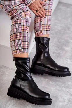 Damskie GOE Wysokie Ocieplane Botki KK2N4054 Czarne