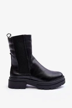 Boto Czarne Botki|Botki Zimowe Damskie*Wysokie Ocieplane Botki Sztyblety Wsuwane Czarne Milca