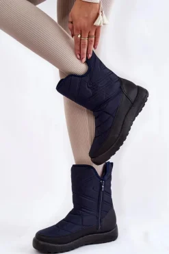 Damskie Evento Wysokie Ocieplane Śniegowce Granatowe Winessa