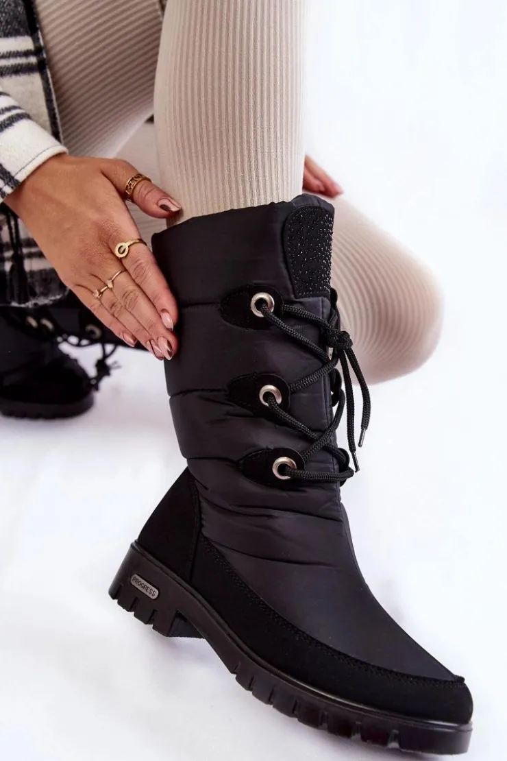 Damskie Boto Wysokie Ocieplane Śniegowce Progress PROGJ-20-07 Czarne