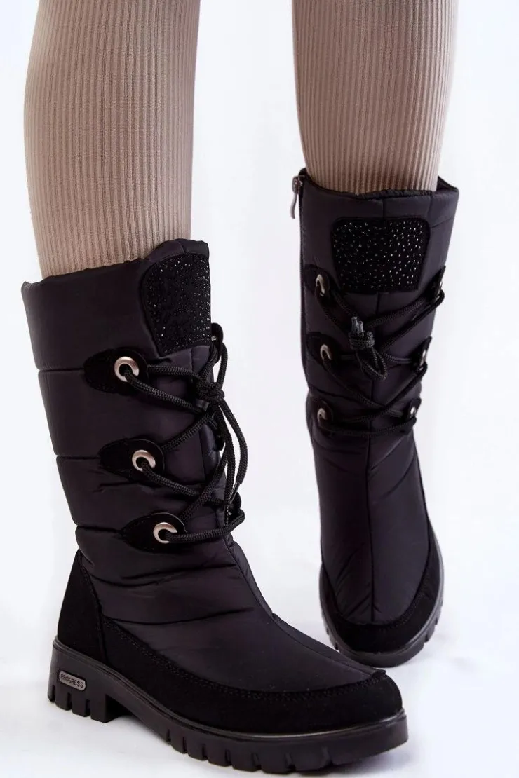 Damskie Boto Wysokie Ocieplane Śniegowce Progress PROGJ-20-07 Czarne