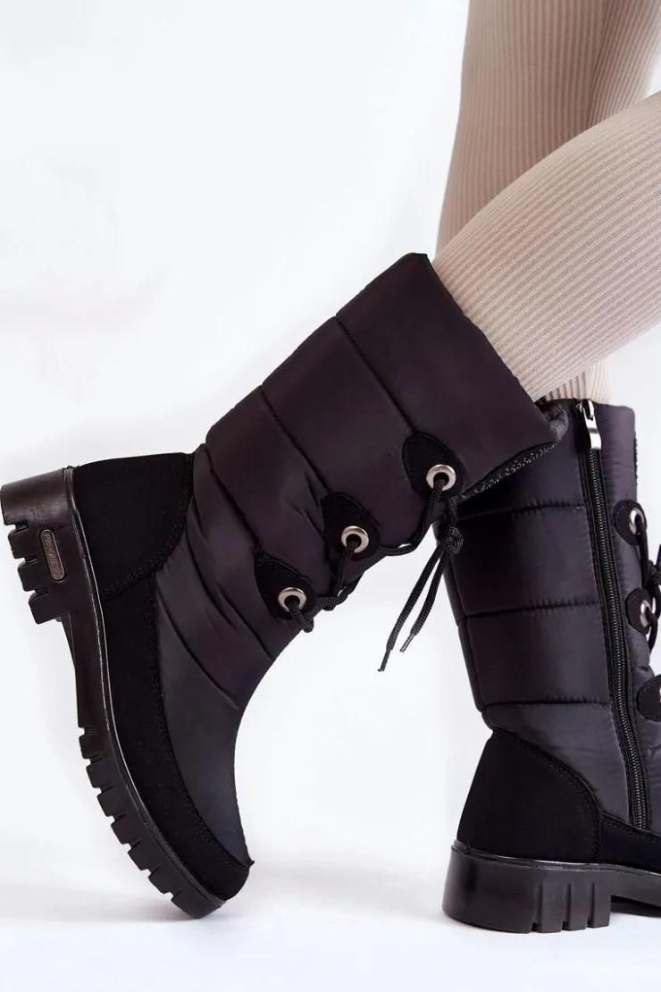 Damskie Boto Wysokie Ocieplane Śniegowce Progress PROGJ-20-07 Czarne