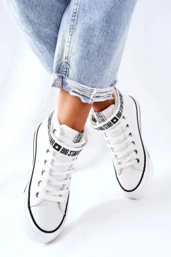 Big Star Shoes Trampki Ocieplane|Trampki Damskie Big Star*Wysokie Ocieplane Trampki Big Star GG274027 Białe Biały