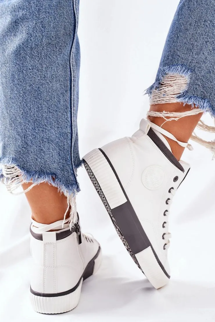 Damskie Big Star Shoes Wysokie Ocieplane Trampki Big Star II274158 Białe