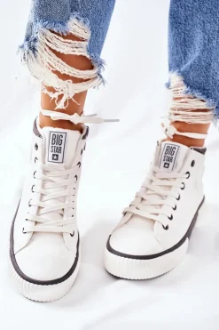 Damskie Big Star Shoes Wysokie Ocieplane Trampki Big Star II274158 Białe