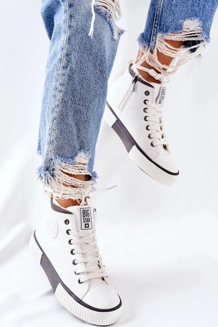 Damskie Big Star Shoes Wysokie Ocieplane Trampki Big Star II274158 Białe
