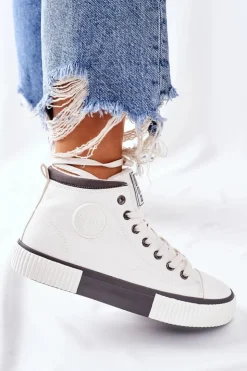 Damskie Big Star Shoes Wysokie Ocieplane Trampki Big Star II274158 Białe