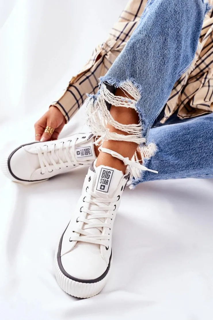Damskie Big Star Shoes Wysokie Ocieplane Trampki Big Star II274158 Białe