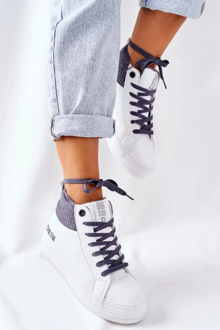 Big Star Shoes Trampki Ocieplane|Trampki Damskie Big Star*Wysokie Ocieplane Trampki Big Star II274144 Biało-Szare