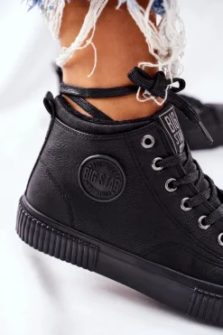 Big Star Shoes Trampki Ocieplane|Trampki Damskie Big Star*Wysokie Ocieplane Trampki Big Star II274157 Czarne