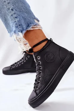 Big Star Shoes Trampki Ocieplane|Trampki Damskie Big Star*Wysokie Ocieplane Trampki Big Star II274157 Czarne