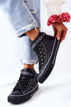 Big Star Shoes Trampki Ocieplane|Trampki Damskie Big Star*Wysokie Ocieplane Trampki Big Star GG274026 Czarne
