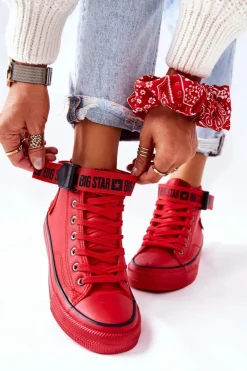 Outlet Big Star Shoes Wysokie Ocieplane Trampki Big Star GG274028 Czerwone