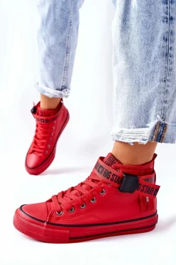 Outlet Big Star Shoes Wysokie Ocieplane Trampki Big Star GG274028 Czerwone