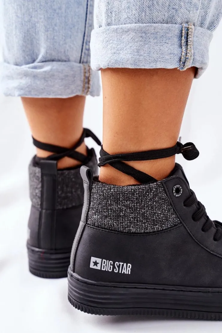 Damskie Big Star Shoes Wysokie Ocieplane Trampki Big Star II274147 Czarne