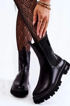 Clearance Big Star Shoes Wysokie Ocieplane Wsuwane Botki Sztyblety Big Star KK274500 Czarne